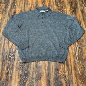Barry Bricken Mens Size L Silk Cashmere Polo Sweater Charcoal Grey Marl Long Slv